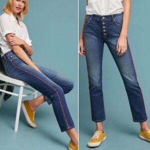 🛍️Anthropologie Pilcro relaxed straight/red piped accent denim jeans 30